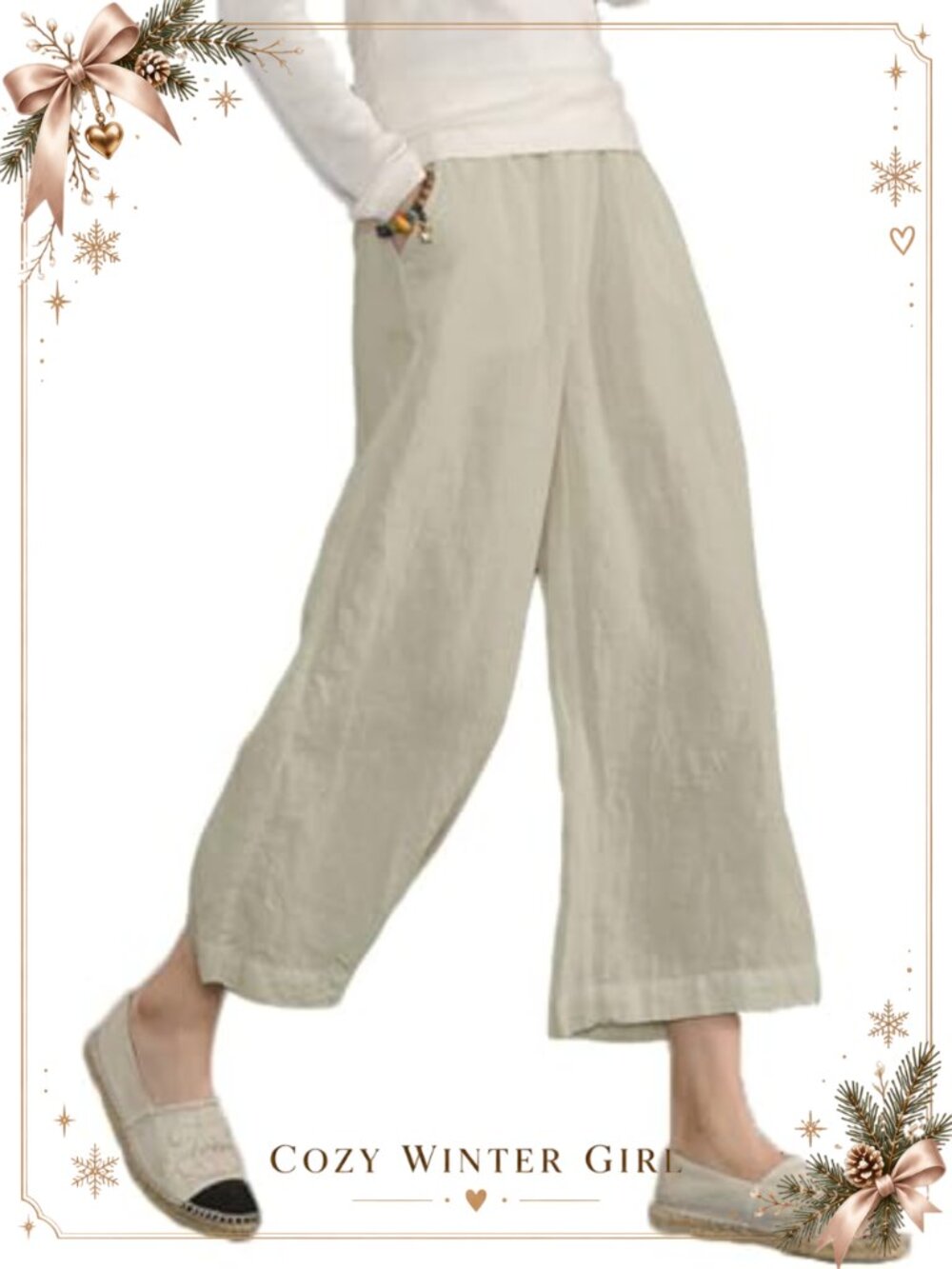 Womens Pure Cotton Cropped Wide Leg Capris Loose Lounge Pants Pockets